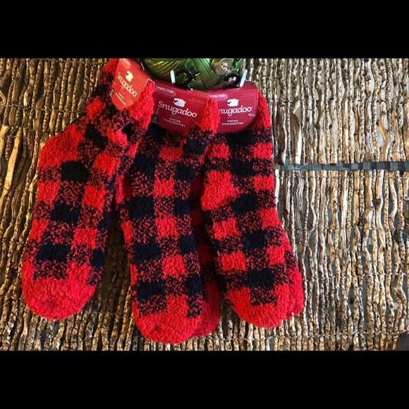 Cozy Socks Buffalo Red & Black checked 3 pairs in set - Picture 1 of 2